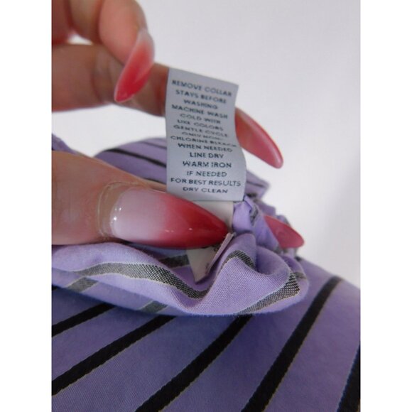 Express Dress Shirt Mens Large Purple Black Striped Fitted Button Front Collared - Picture 10 of 10
